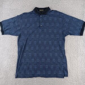 Ash City Pro-Collection Mens XL Blue Textured Grid Cotton Polo Shirt Made Canada